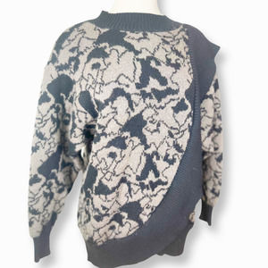 Vintage 1980's Laurel Black/Brown Oversized Asymmetrical Patterned Sweater Sz 38